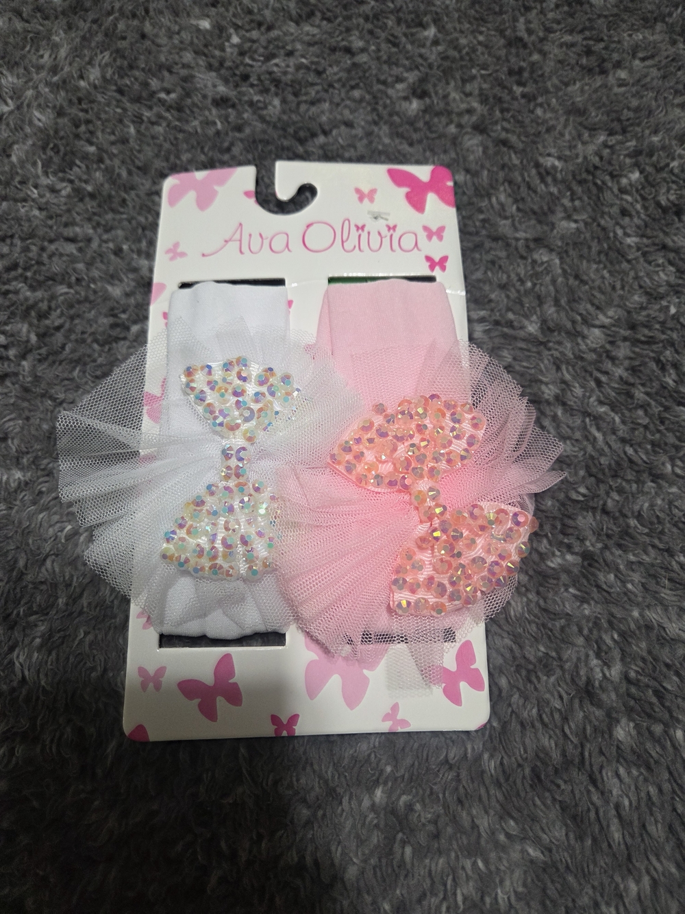 Pink & White Rhinestone Tulle Bow Headbands for Kids